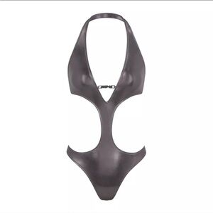 SKIMS METALLIC SWIM HALTER MONOKINI |STYLE: OP-CKY-2807 | COLOR:CARBON | NEW/NET